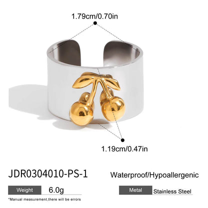18K Gold and Silver Two Tone Sweet Glow Cherry Heart Band Ring