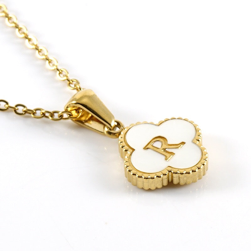 18K Gold Initial Clover Pendant Necklace