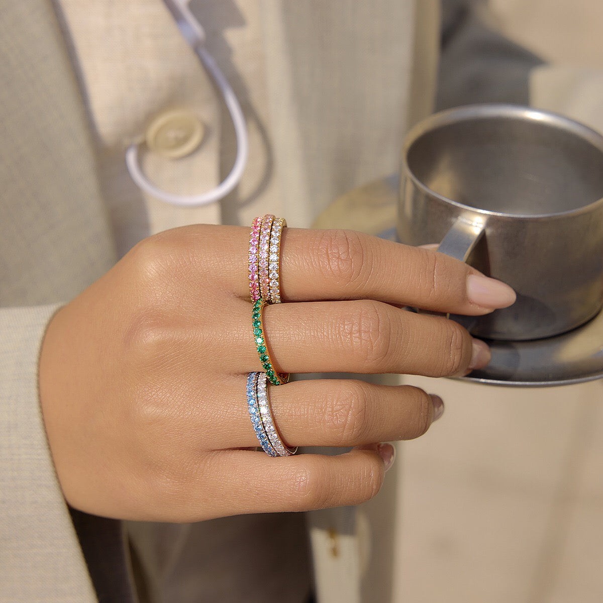 18K Gold and Silver Gem Palette Eternity Ring