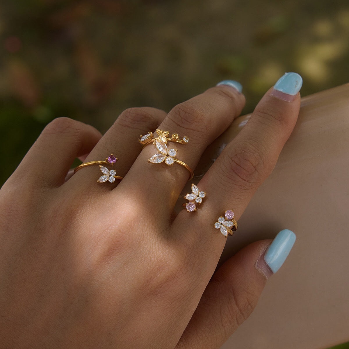 18K Gold Flutter Obsession Pink Butterfly Cuff Ring