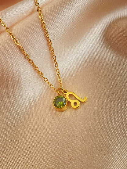 18K Gold Zodiac Birthstone Pendant Necklace