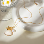 18K Gold Seashell Starfish Pearl Charm Long Necklace