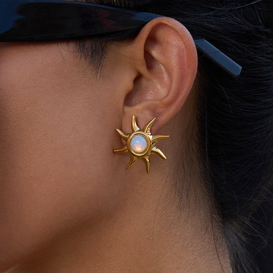 18K Gold Opal Forever Sun Statement Stud Earrings