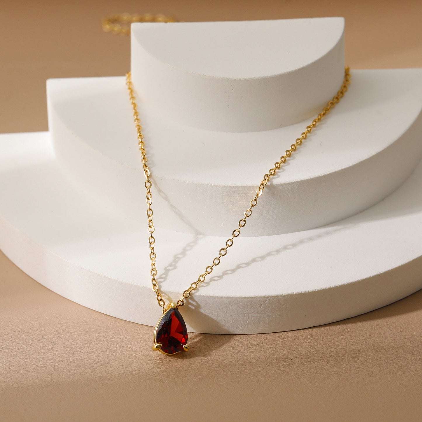 18K Gold Teardrop Birthstone Pendant Necklace