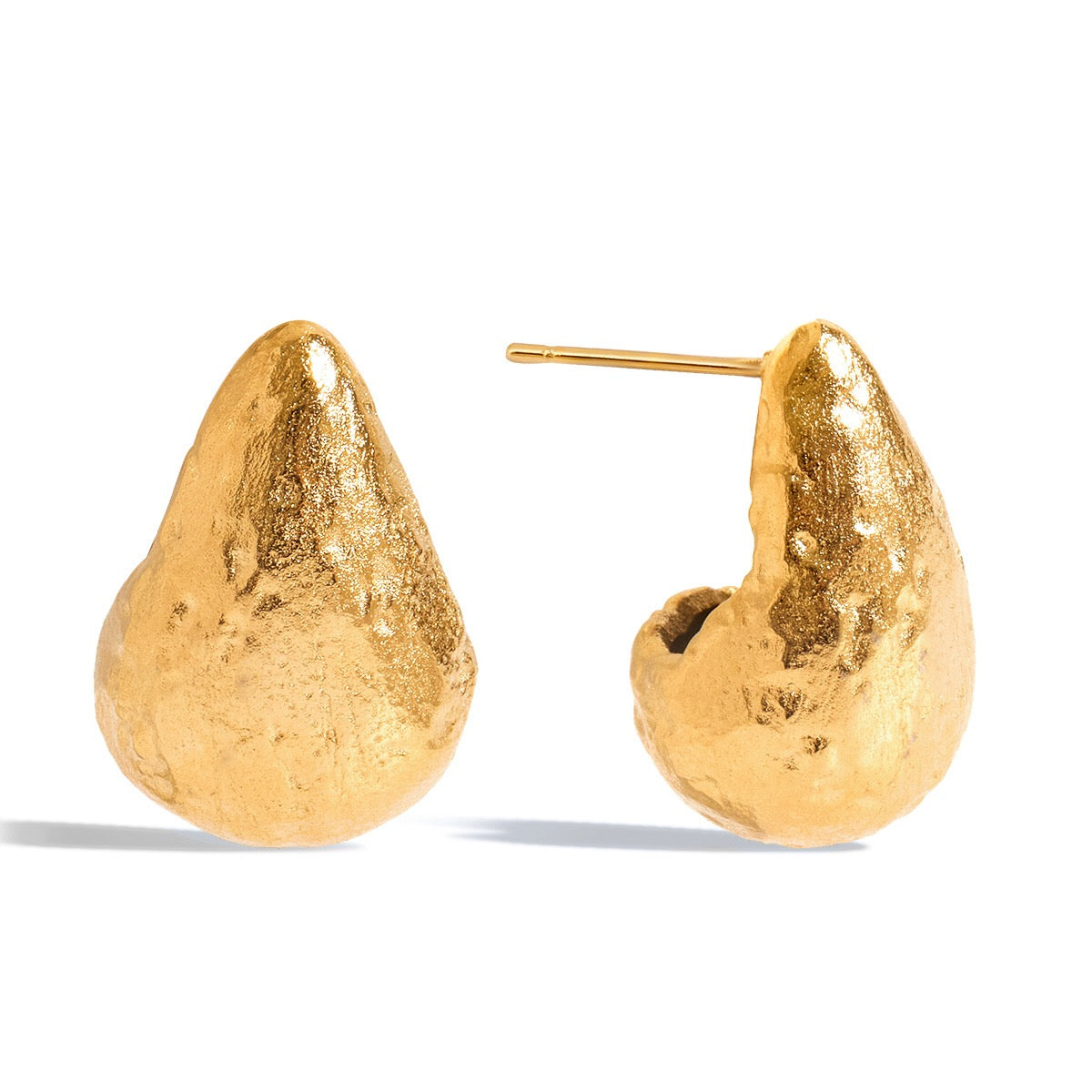 18K Gold Teardrop Opal Stud Earrings Ear Cuff Set