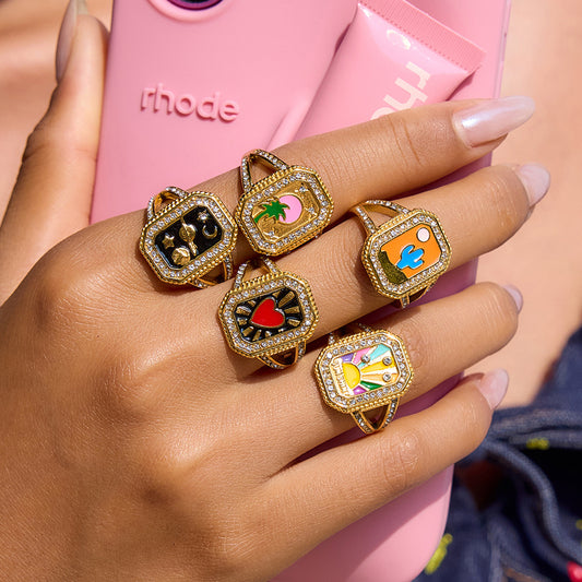 18K Gold Bejeweled Girl Boss Signet Statement Ring