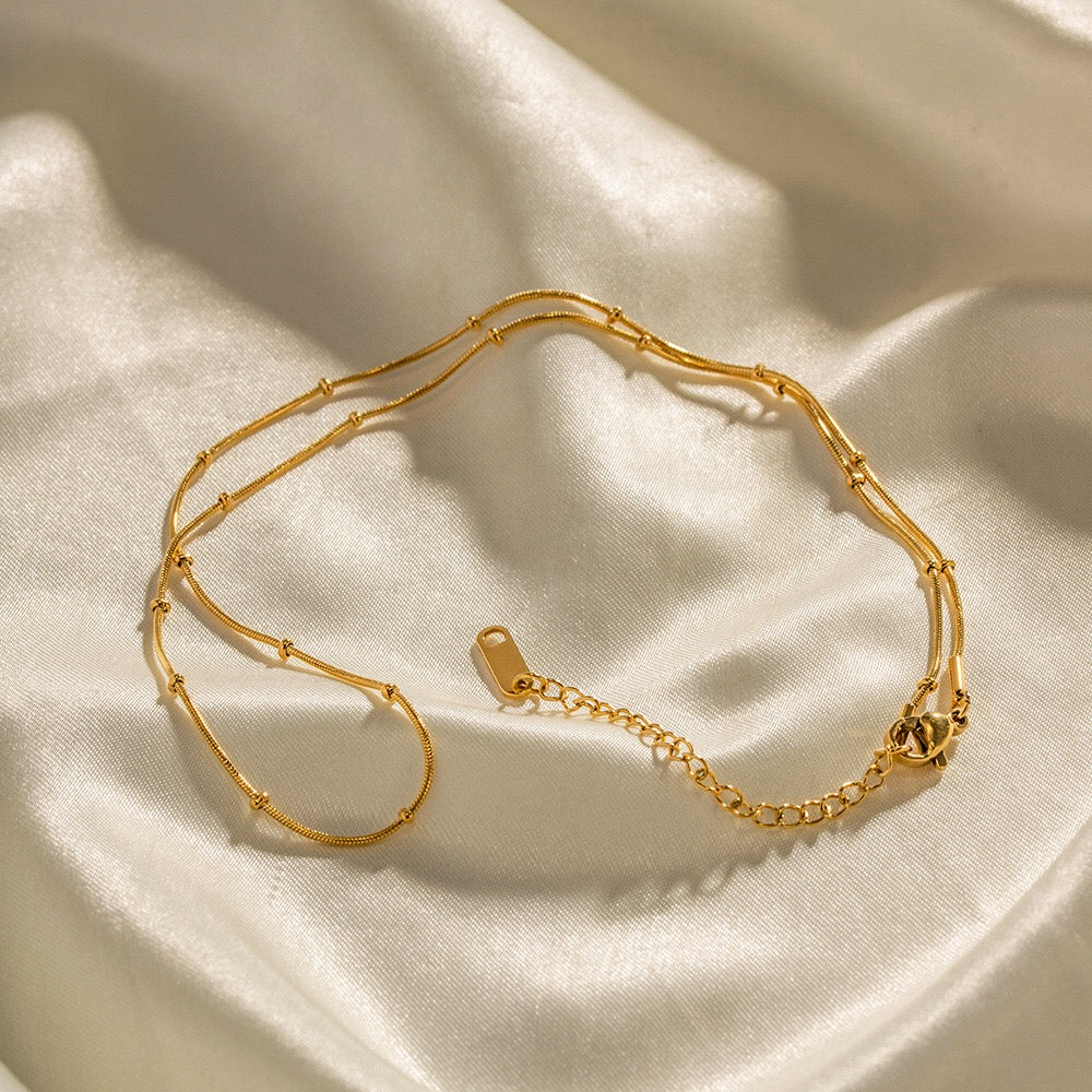18K Gold Delicate Beaded Chain Choker Necklace