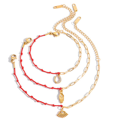 18K Gold Grace Knot Red String Lucky Charm Dainty Bracelet