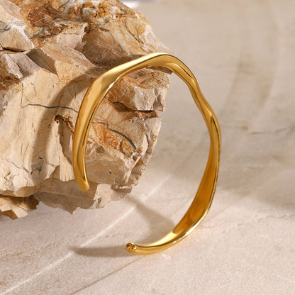 18K Gold Surf Statement Wave Cuff Bangle Bracelet