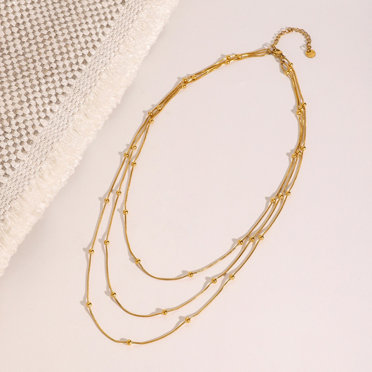18K Gold Dainty Beaded Chain Layered Necklace Set