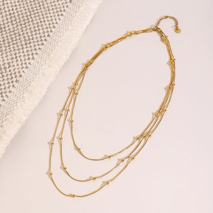 18K Gold Dainty Beaded Chain Layered Necklace Set