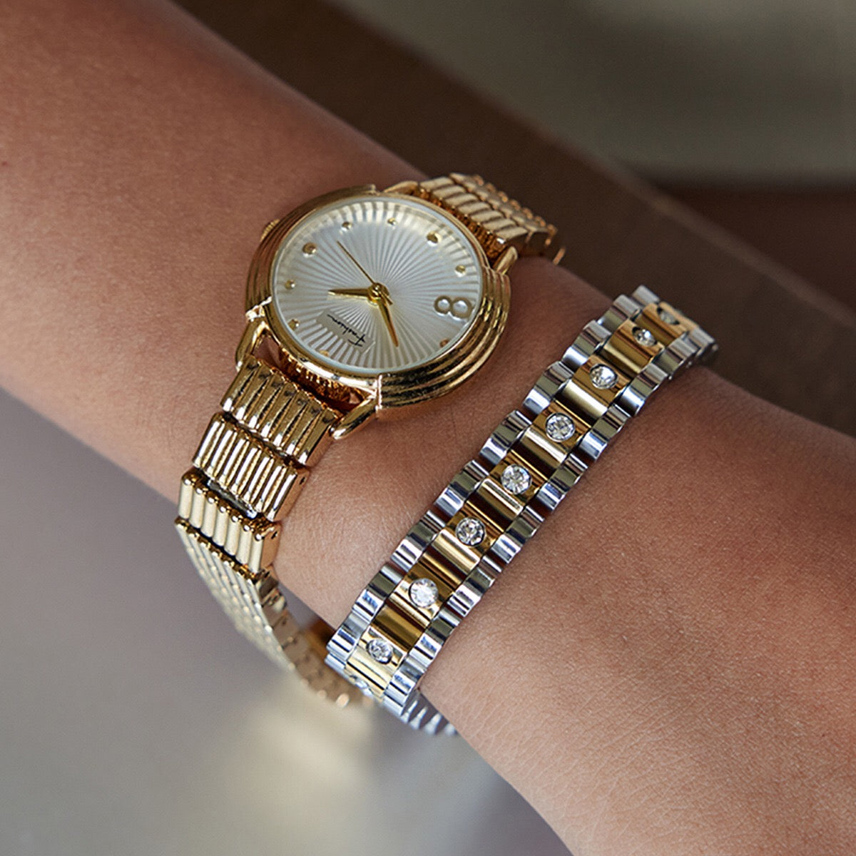 18K Gold Main Character Bling Watch Band Chain Bracelet