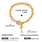18K Gold Secret Lover Heart Lock and Key Charm Chunky Chain Bracelet