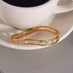 18K Gold Golden Ripple Statement Bangle Bracelet