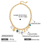 18K Gold Flower Blossom Ceramic Circle Chain Charm Necklace