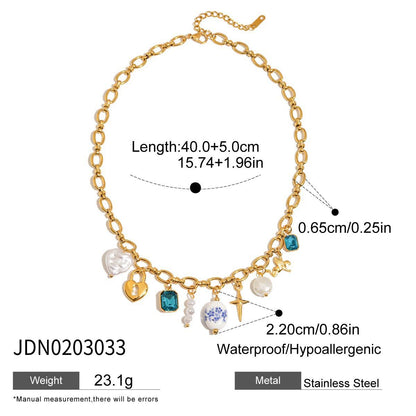 18K Gold Flower Blossom Ceramic Circle Chain Charm Necklace