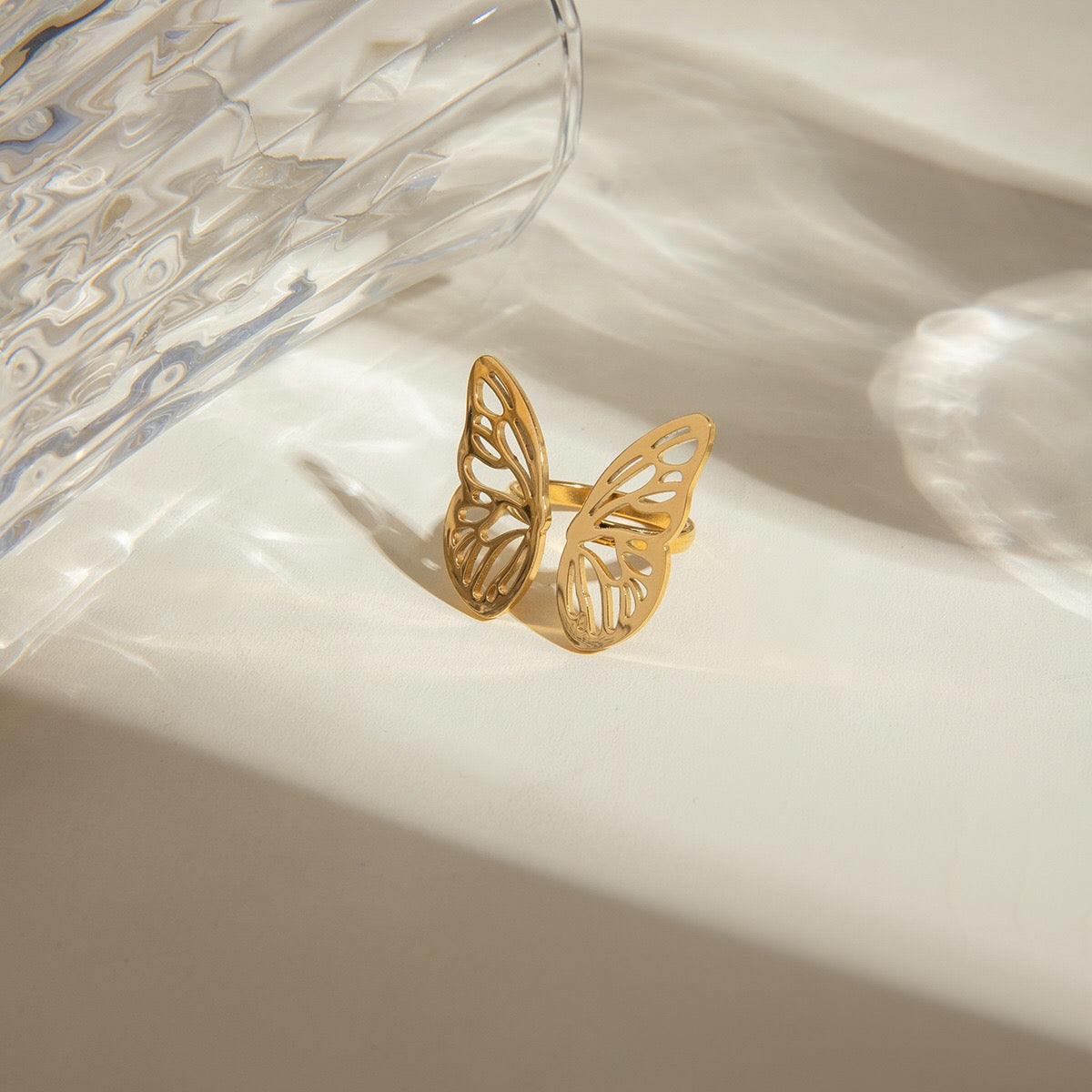 18K Gold Butterfly Wings Statement Cuff Ring
