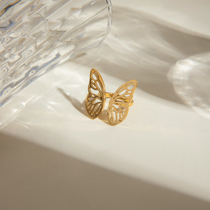 18K Gold Butterfly Wings Statement Cuff Ring