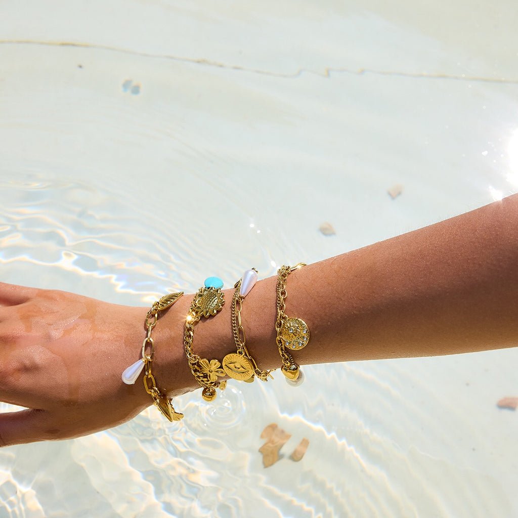 18K Gold Summer Fling Turquoise Chunky Charm Bracelet