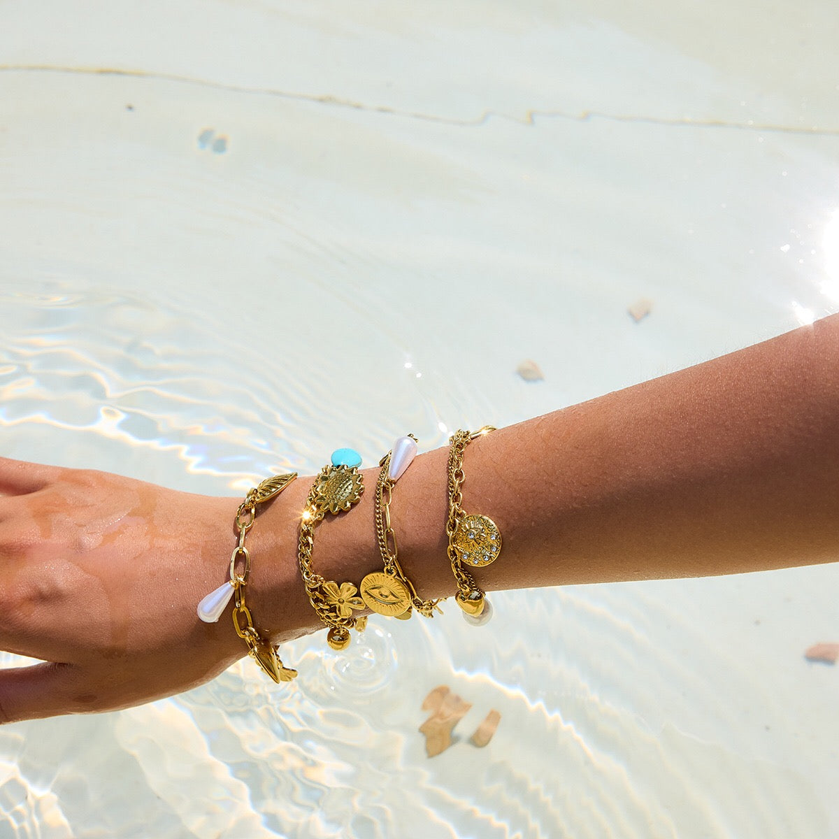 18K Gold Summer Fling Turquoise Chunky Charm Bracelet