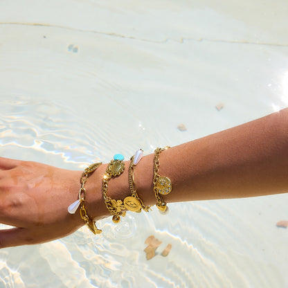 18K Gold Summer Fling Turquoise Chunky Charm Bracelet