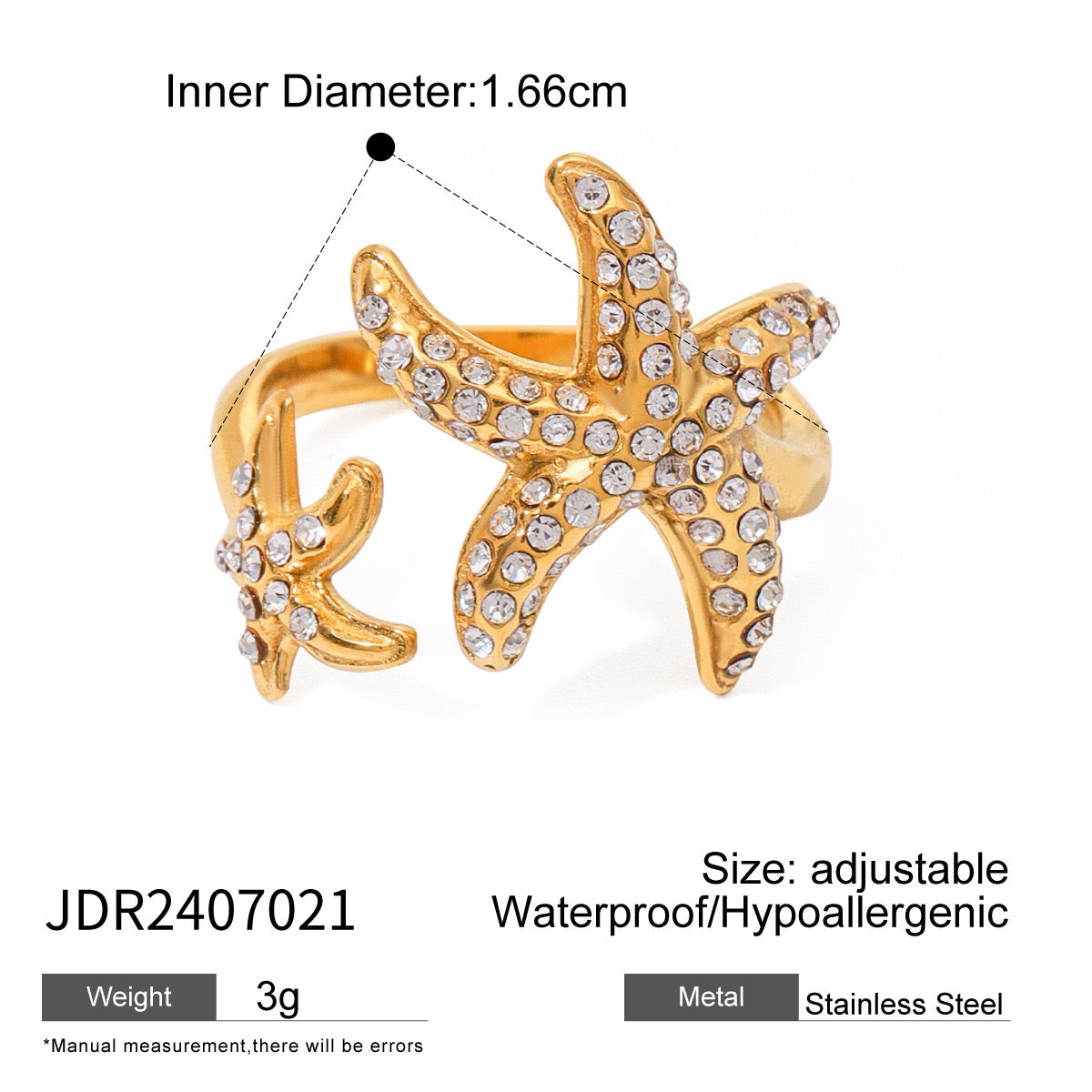 18K Gold Bling Starfish Statement Ring