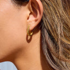 18K Gold Bare Ribbed Rectangle Huggie Earrings Cartilage Hoops Stack