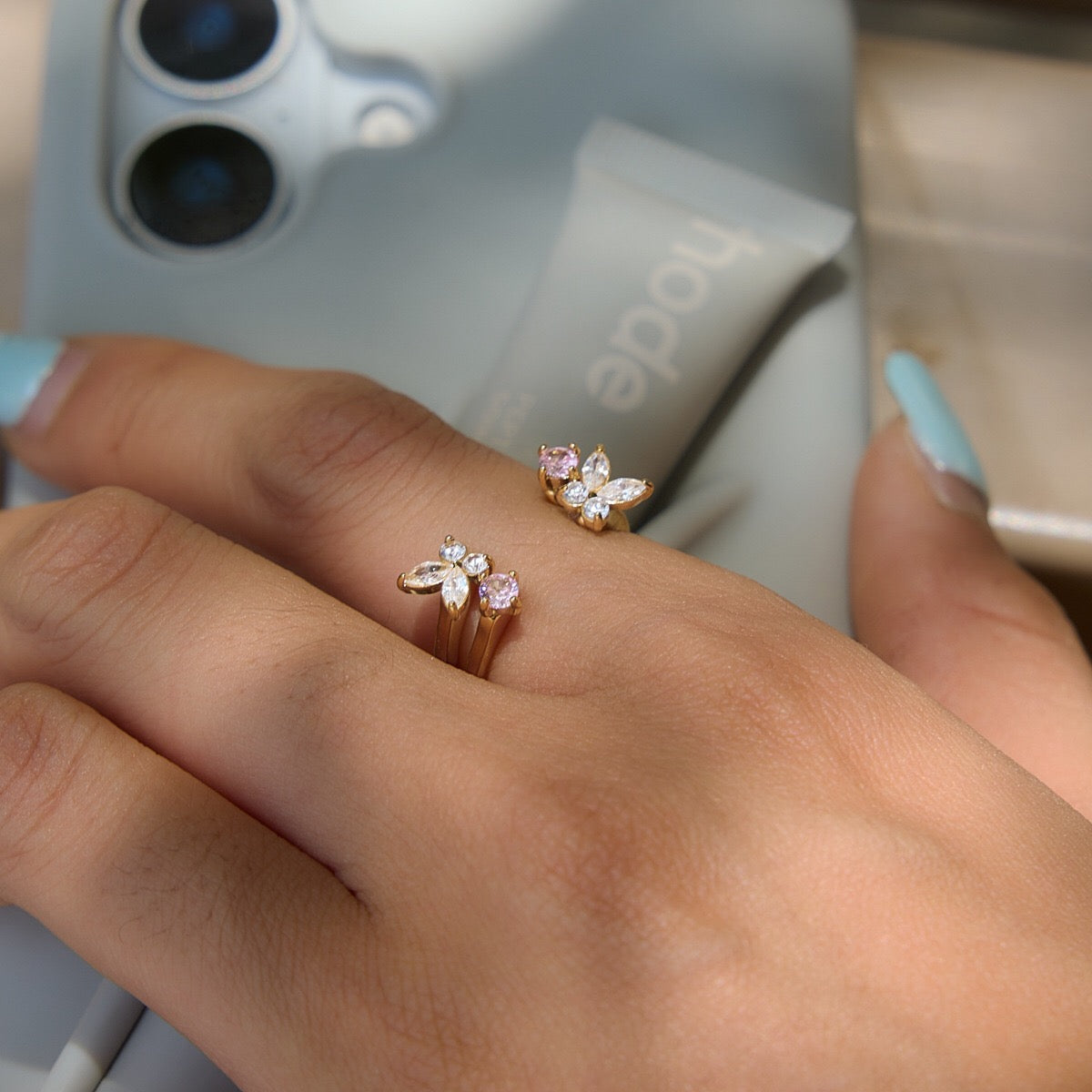 18K Gold Flutter Obsession Pink Butterfly Cuff Ring