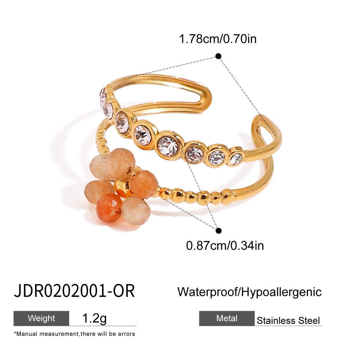 18K Gold Waterproof Pastel Gemstone Delicate Wavy Hand Chain Bracelet