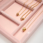 18K Gold Pink Heart Mama Bling Ring Dainty Pendant Necklace