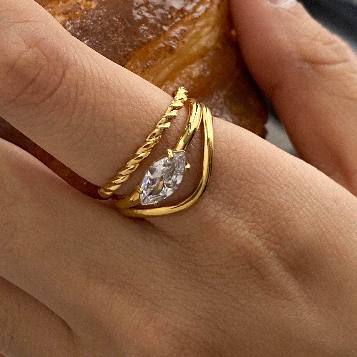 18K Gold Goddess Glow Four Leaf Clover Stacking Rings Set