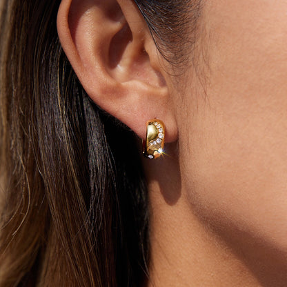 18K Gold Refined Glow Small Hoop Huggie Earrings Ear Cuffs Stack