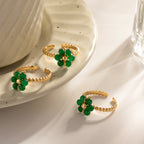 18K Gold Emerald Beaded Lucky Flower Ring