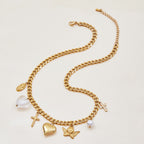 18K Gold Forbidden Cross Pearl Pendant Statement Layered Necklace Set