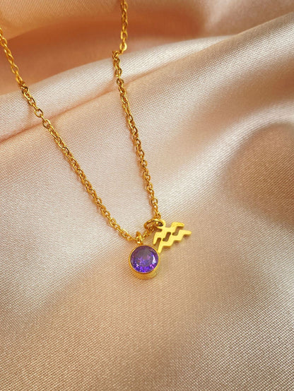 18K Gold Zodiac Birthstone Pendant Necklace