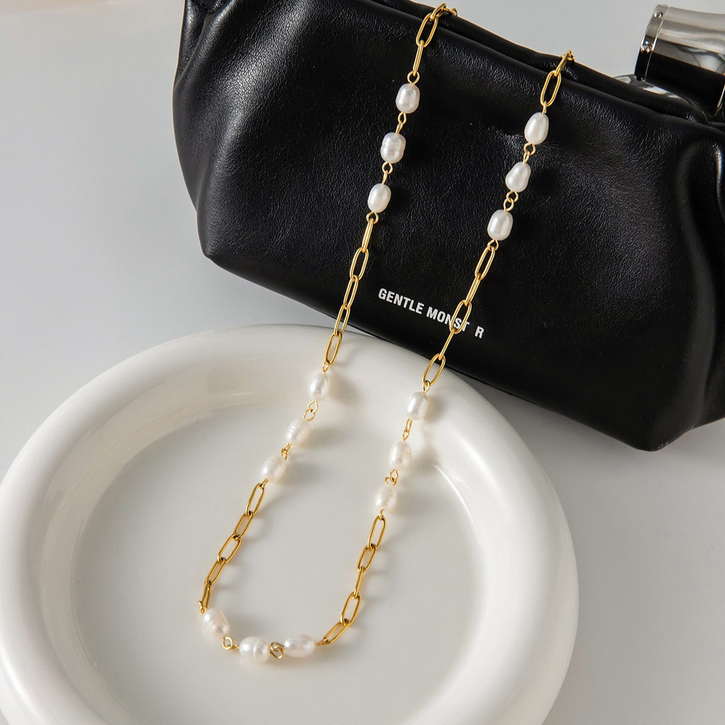 18K Gold Freshwater Pearl Long Chain Necklace