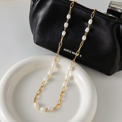 18K Gold Freshwater Pearl Long Chain Necklace
