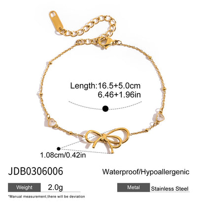 18K Gold Shimmering Dainty Flower Bow Bracelet Stack