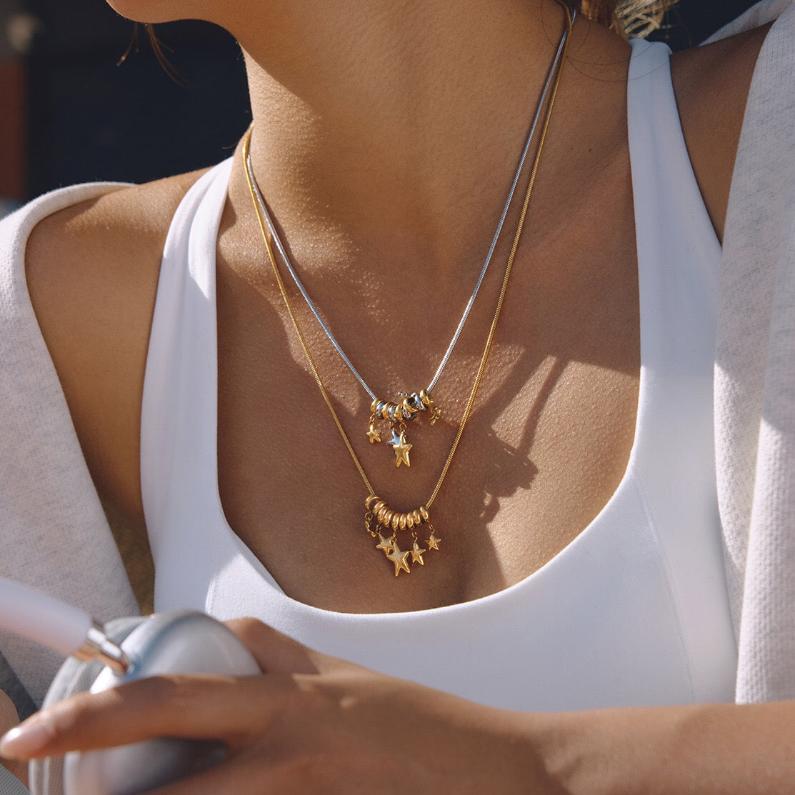 18K Gold and Silver Two Tone Nova Star Charm Long Necklace