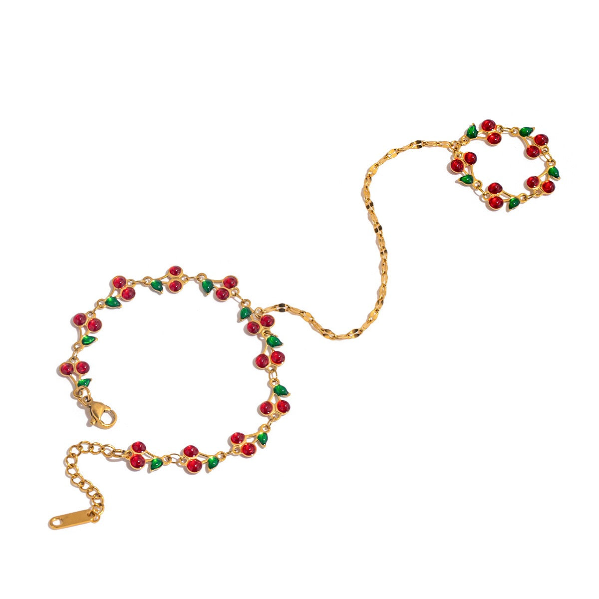 18K Gold Waterproof Red Cherry Trendy Hand Jewelry Chain Bracelet