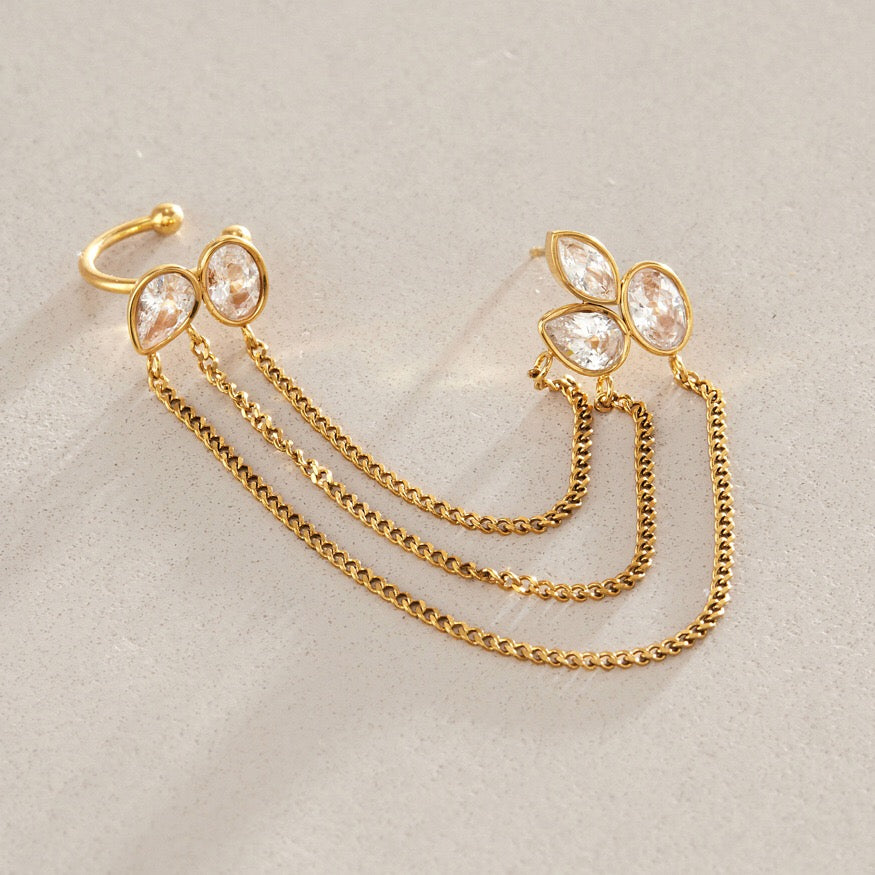 18K Gold Cascade Chain Ear Cuff