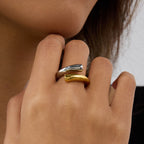 18K Gold Two Tone Minimalist Chic Silver Cuff Ring