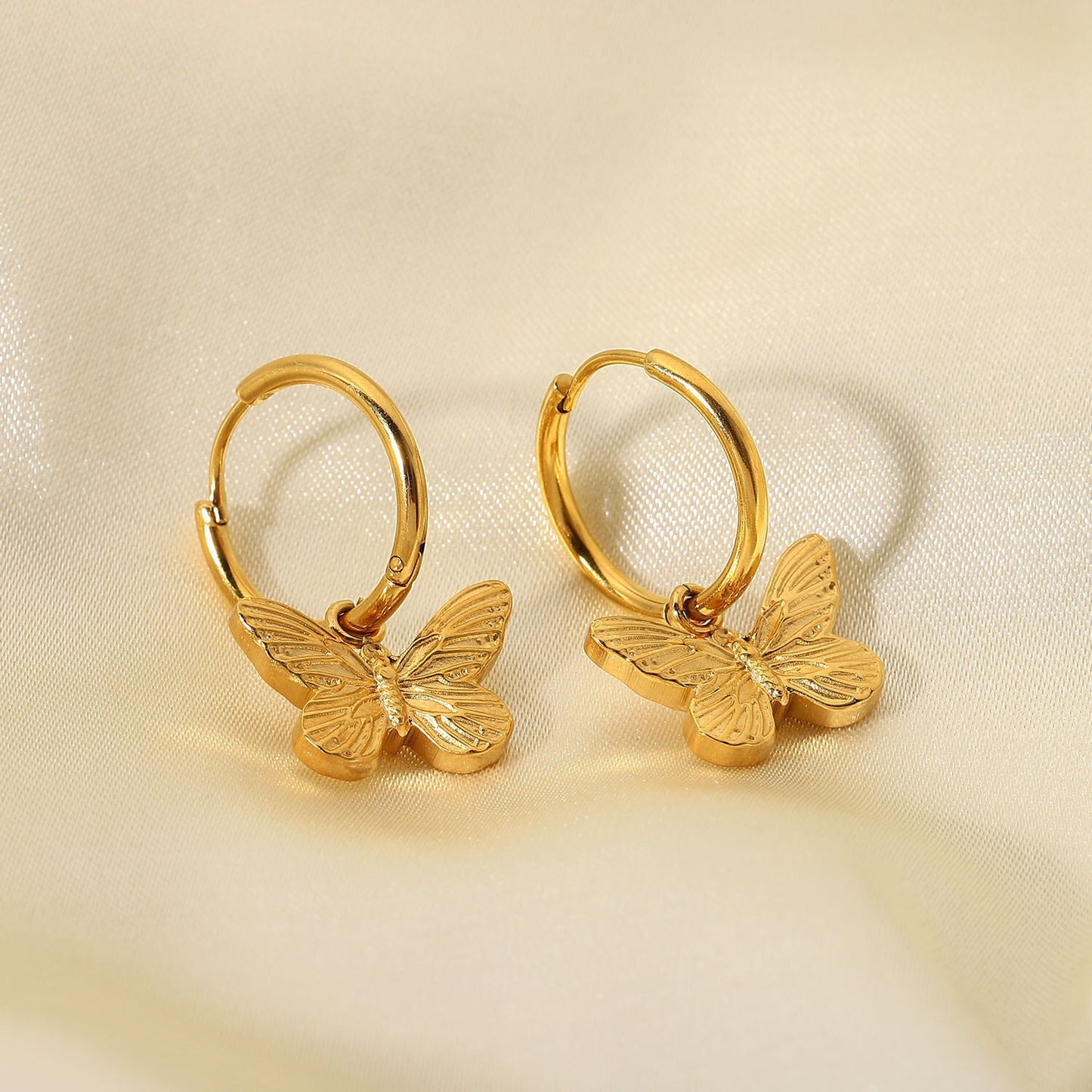 18K Gold Butterfly Small Hoop Huggie Earrings with Charm