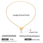 18K Gold Simple Pearl Pendant Toggle Chain Necklace