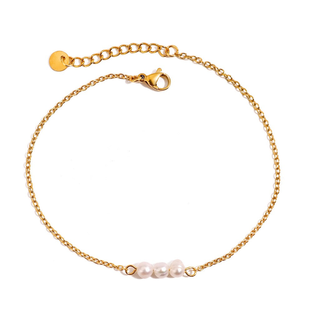 18K Gold Elegant Pearl Chain Dainty Anklet