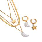 18K Gold Celestial Dream Star Pendant Pearl Moon Herringbone Chain Layered Necklace Set
