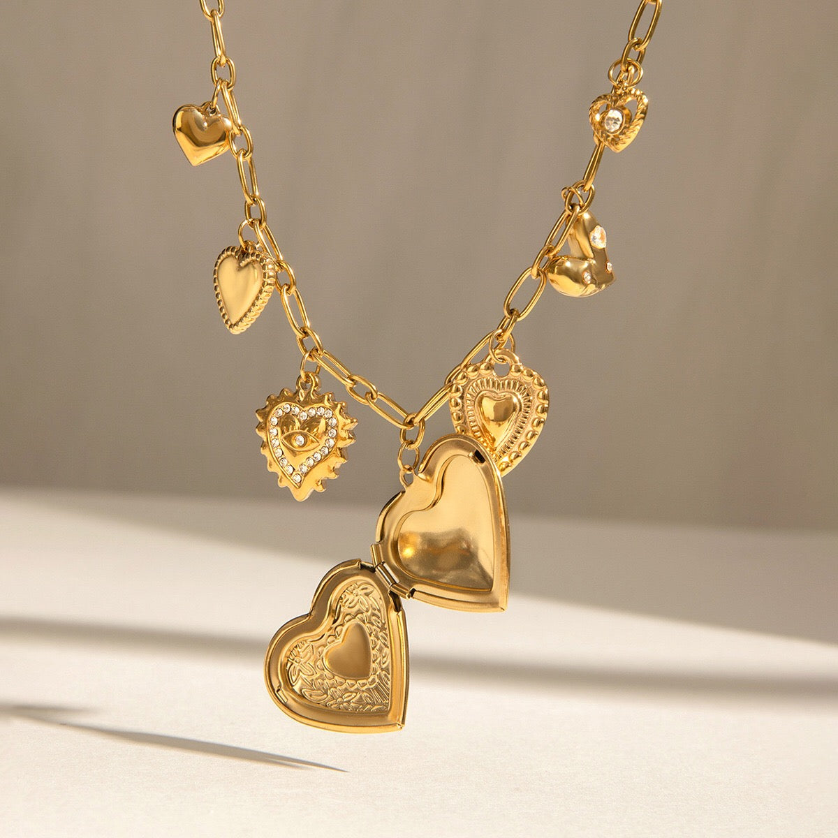 18K Gold Heart Locket Charm Bracelet