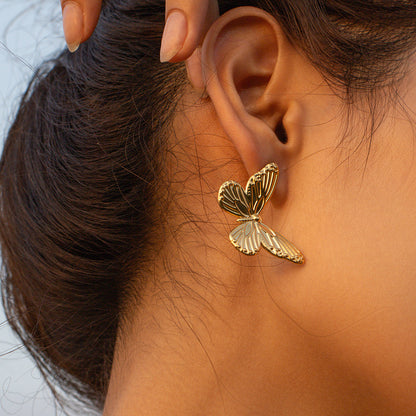 18K Gold Butterfly Stud Earrings