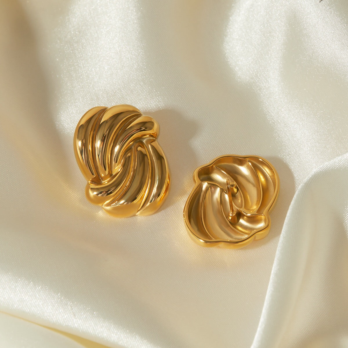 18K Gold Ocean Wave Statement Stud Earrings