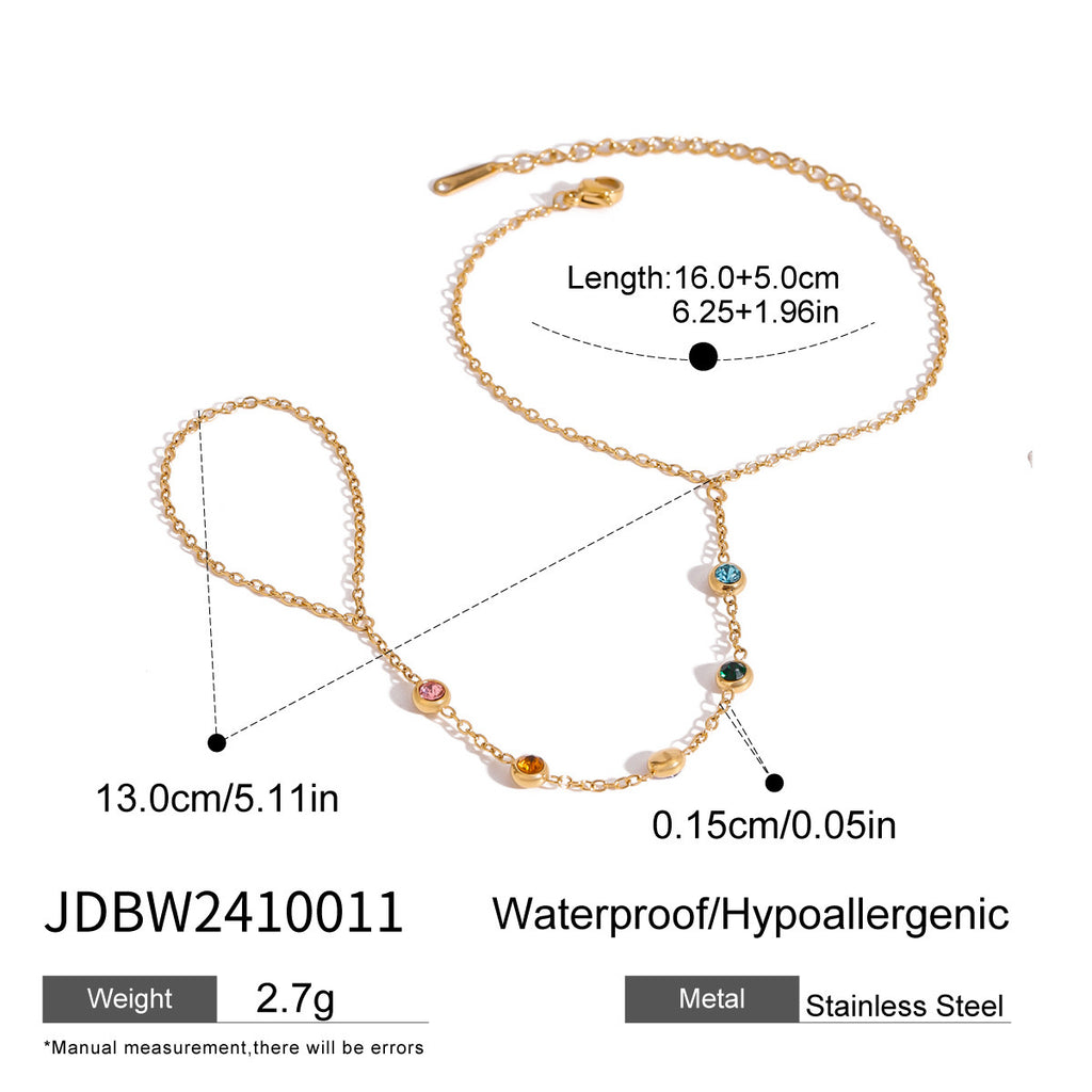 18K Gold Waterproof Rainbow Gem Hand Chain Bracelet